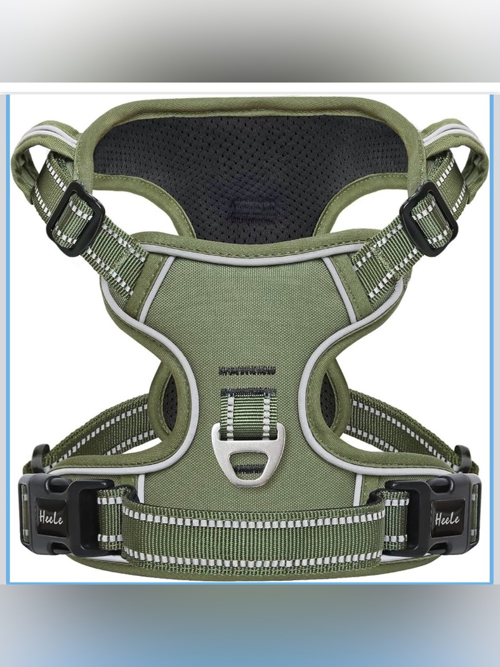 Olive Green Padded Dog Harness with Reflective Trim size small